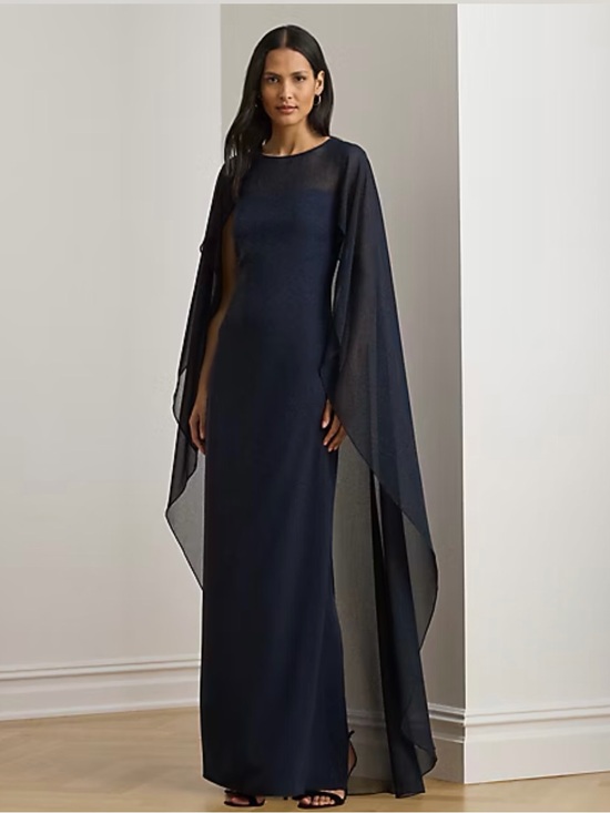 Ralph Lauren Dresses & Skirts - Lauren Ralph Lauren Navy Cape Sleeve Evening Gown Dress Women’s Size 10 NWT